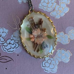 Vintage Necklace with Real Pressed Flowers